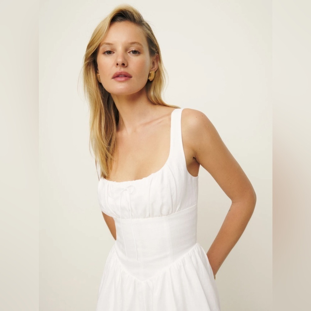NEW Reformation Daria Mini Linen Dress Sleeveless Bow Corset in White | size 6 - Picture 2 of 12